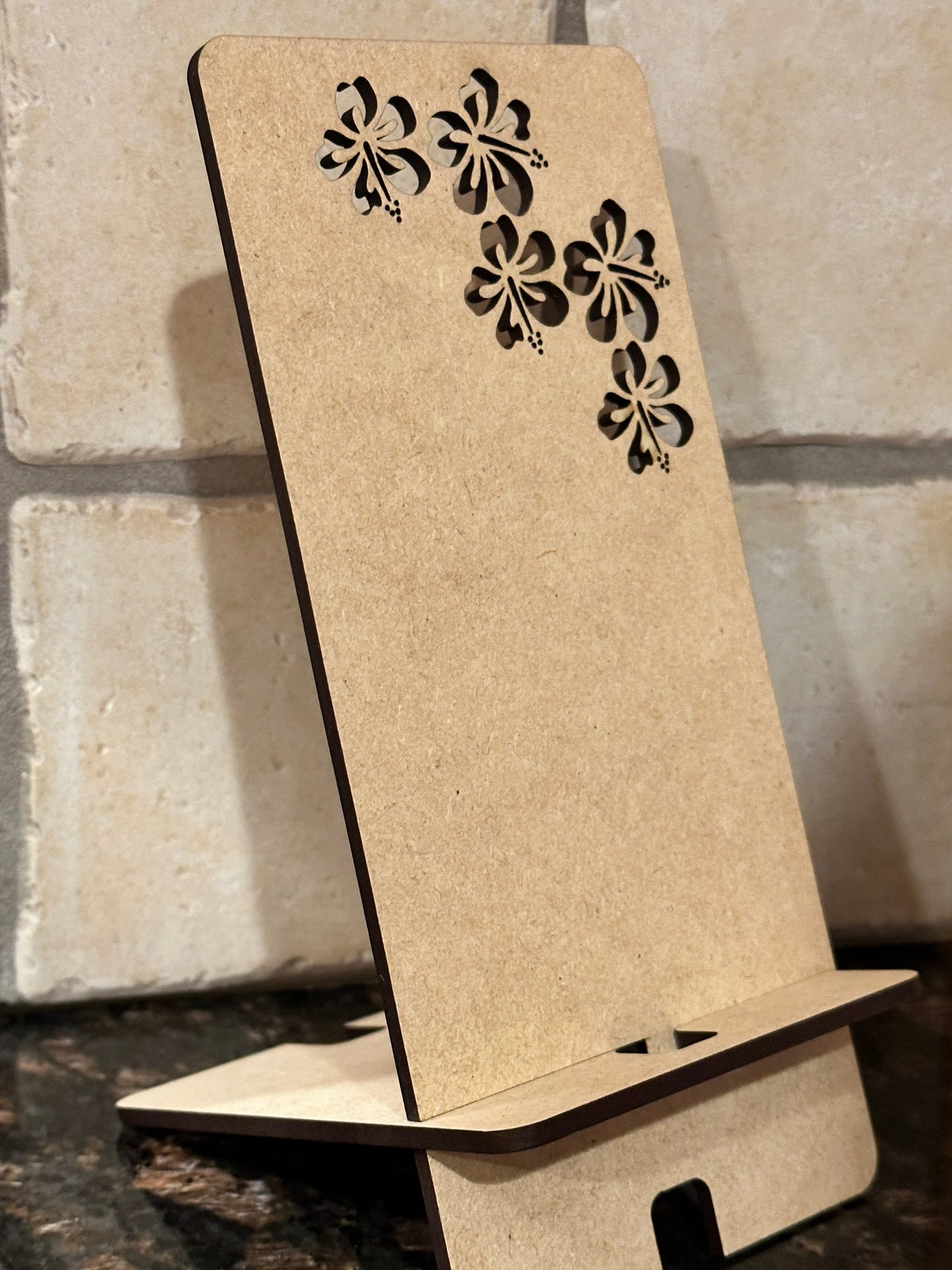 Phone/Tablet Stand - Hibiscus - Professional Quality Custom Laser Cut. Real wood!